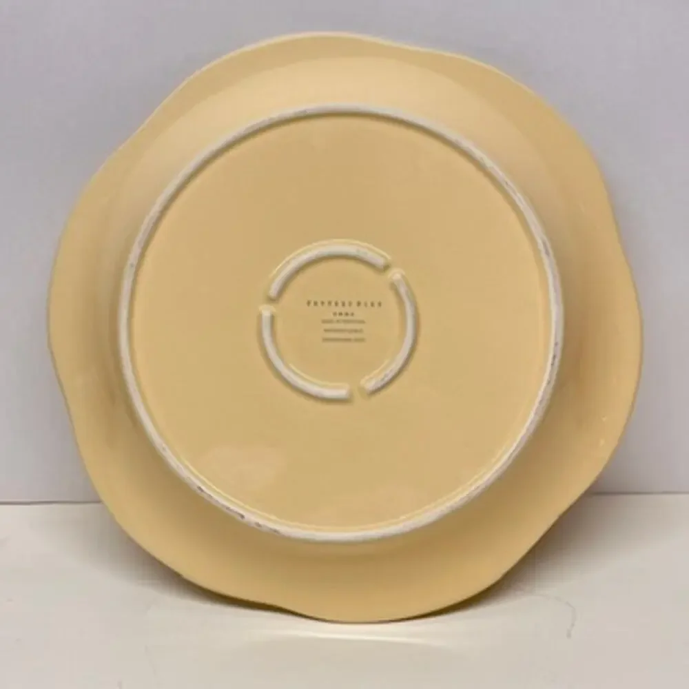 Pottery Barn Emma Beaded Hobnail Rim Scalloped Yellow Serving Platter 12.5in